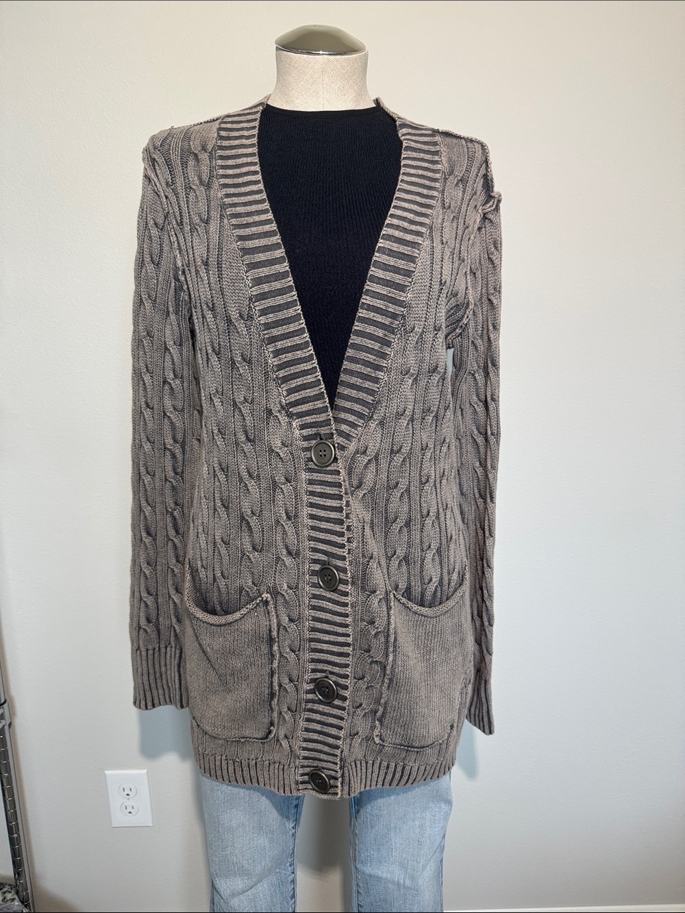 Gilded Intent by Buckle: Chunky Cable Button Cardigan - Neutral Gray